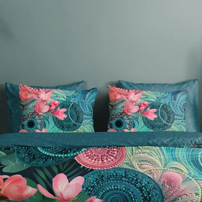 Katoensatijn dekbedovertrek Zarha met mandala dessin