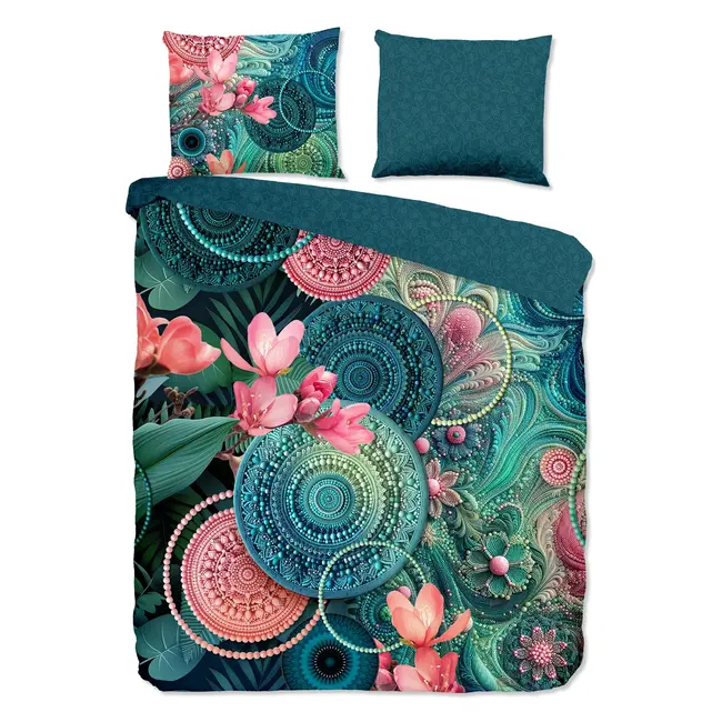 Katoensatijn dekbedovertrek Zarha met mandala dessin
