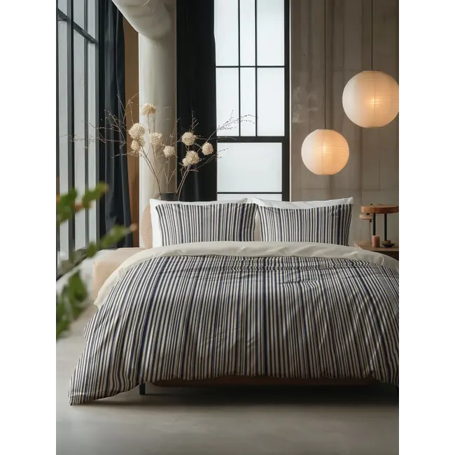 Dekbedovertrek Blue Regatta met blauw‑beige streep  - Katoen