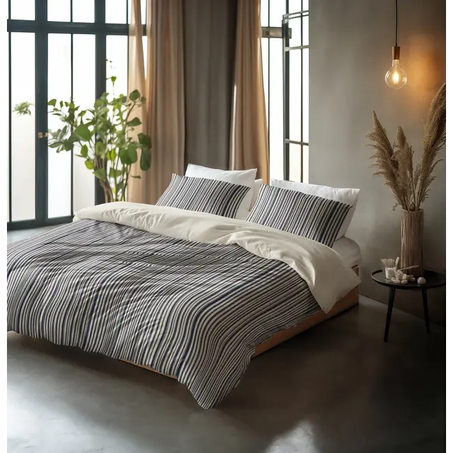 Katoen dekbedovertrek Blue Regatta met blauw‑beige streep