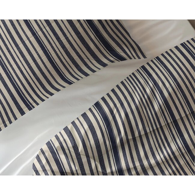Katoen dekbedovertrek Blue Regatta met blauw‑beige streep