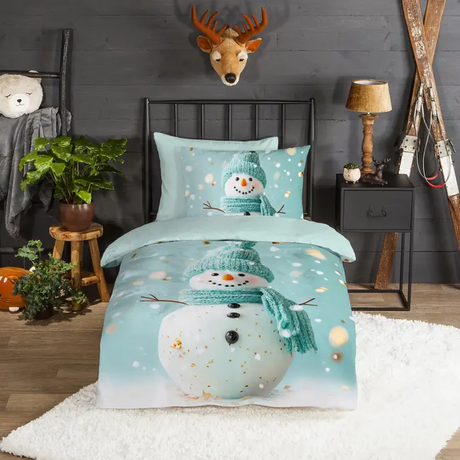 Dekbedovertrek Pierre met sneeuwpop - flanel - eenpersoons (140x220 + 60x70 cm)