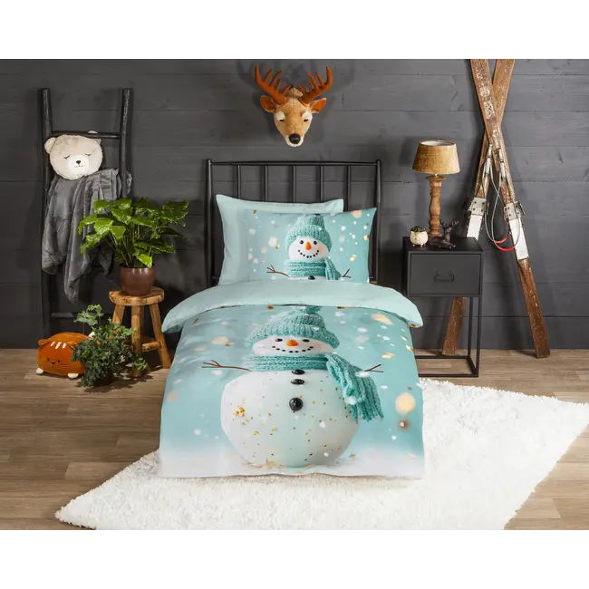 Dekbedovertrek Pierre met sneeuwpop - flanel - eenpersoons (140x220 + 60x70 cm)