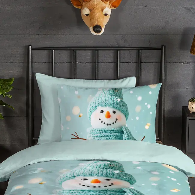 Dekbedovertrek Pierre met sneeuwpop - flanel - eenpersoons (140x220 + 60x70 cm)