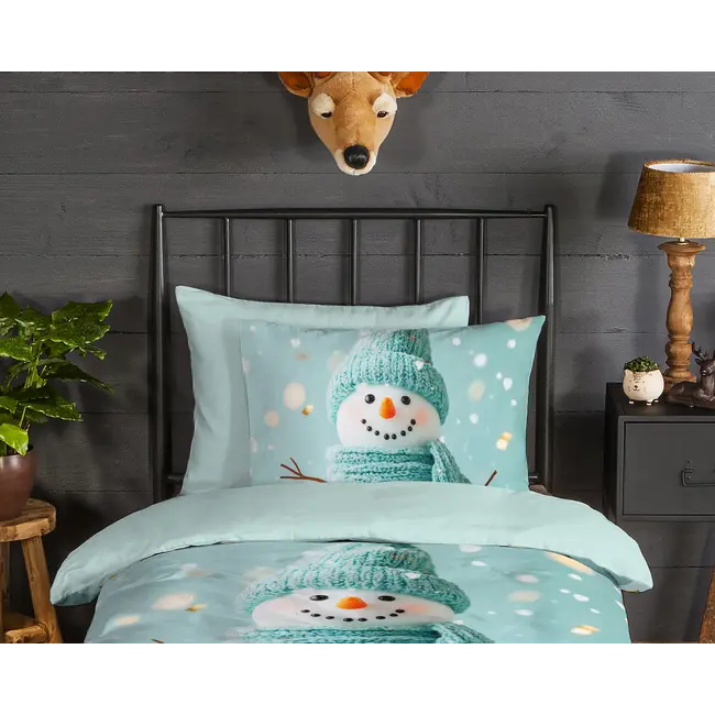 Dekbedovertrek Pierre met sneeuwpop - flanel - eenpersoons (140x220 + 60x70 cm)