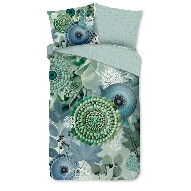 Flanellen dekbedovertrek Iselin - blauw-groen