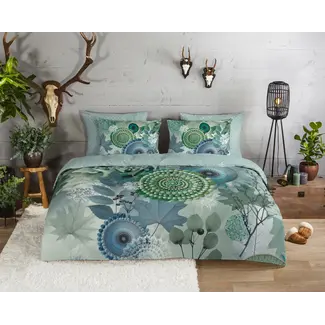 HiP Flanellen dekbedovertrek Iselin - blauw-groen