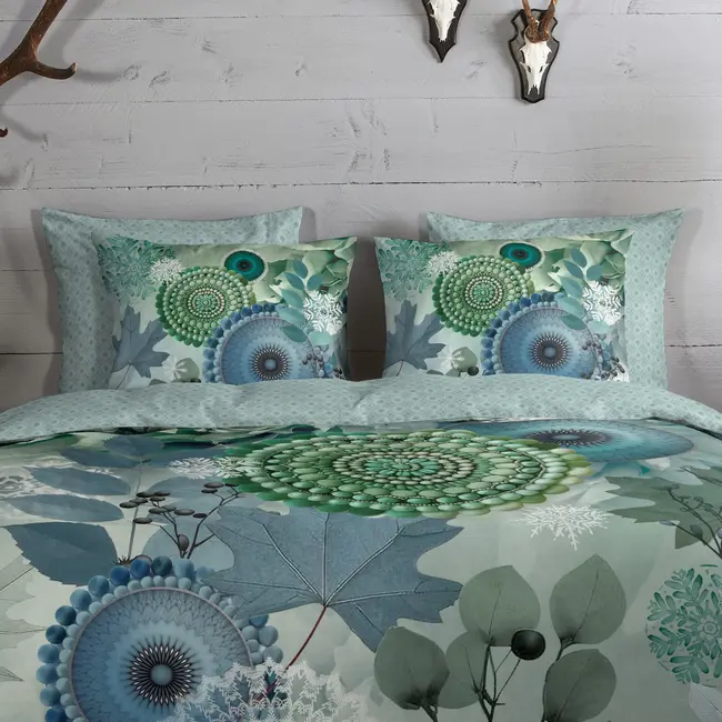 Flanellen dekbedovertrek Iselin - blauw-groen