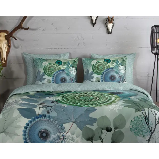 Flanellen dekbedovertrek Iselin - blauw-groen