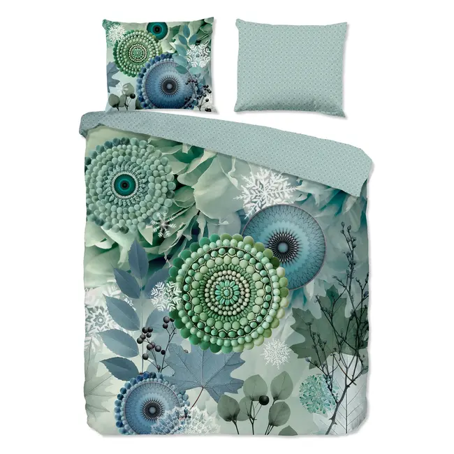 Flanellen dekbedovertrek Iselin - blauw-groen