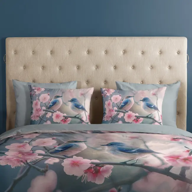 Katoen dekbedovertrek Hannu met bloemen & vogels