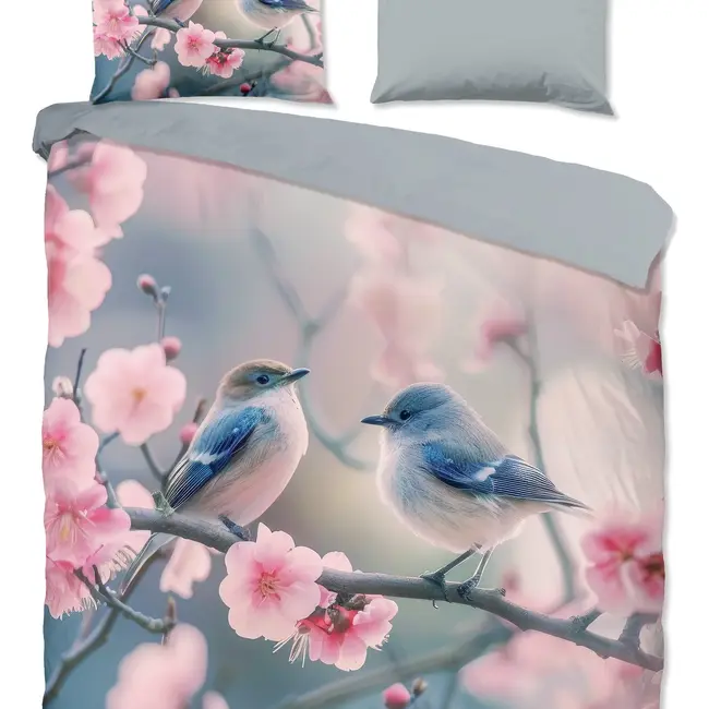 Katoen dekbedovertrek Hannu met bloemen & vogels