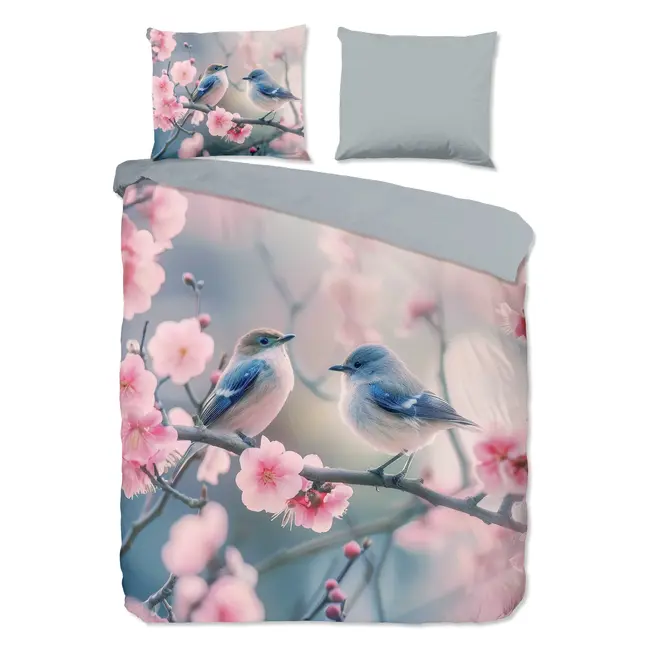 Katoen dekbedovertrek Hannu met bloemen & vogels