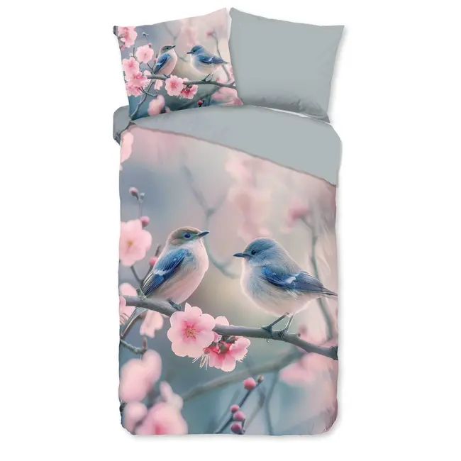 Katoen dekbedovertrek Hannu met bloemen & vogels