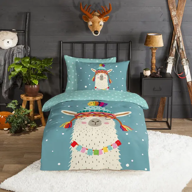 Flanellen dekbedovertrek Borax lama - eenpersoons (140x220 + 60x70 cm)