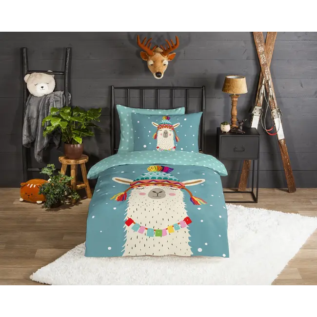 Flanellen dekbedovertrek Borax lama - eenpersoons (140x220 + 60x70 cm)