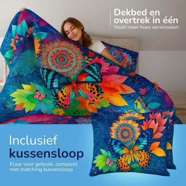 Dekbed zonder overtrek inclusief kussensloop Butterfly Kingdom - microvezel