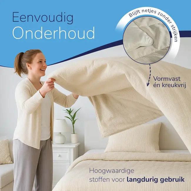 Easy dekbed zonder overtrek inclusief kussensloop - Mousseline - Zand