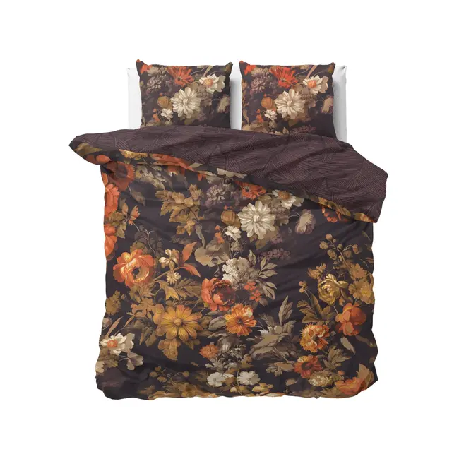 Katoen dekbedovertrek Art Flowers - Bruin bloemenmotief