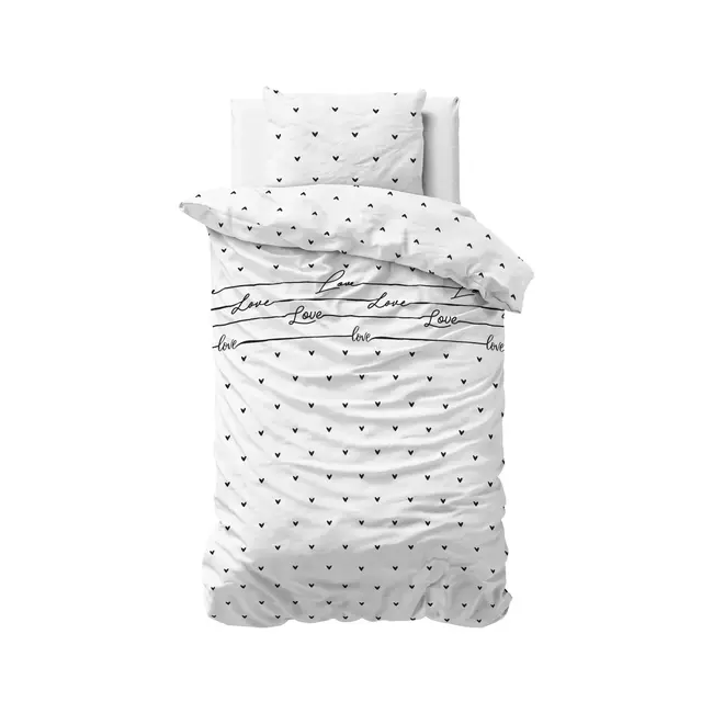 Microvezel dekbedovertrek Love On Love - wit