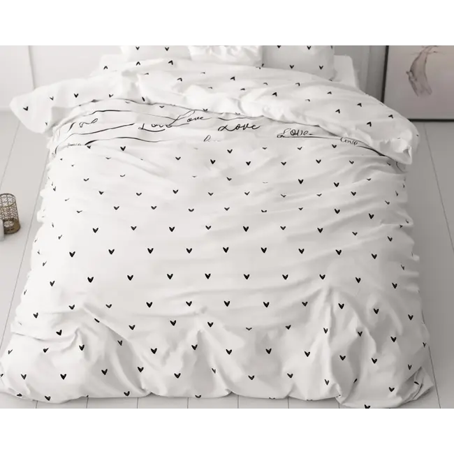 Microvezel dekbedovertrek Love On Love - wit