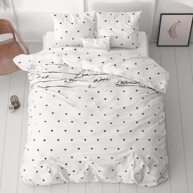 Microvezel dekbedovertrek Love On Love - wit