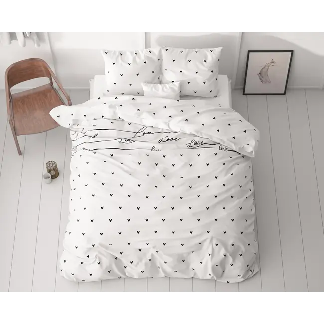 Microvezel dekbedovertrek Love On Love - wit