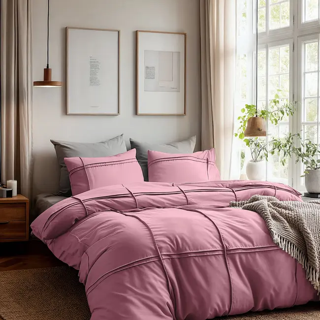 Microvezel dekbedovertrek Washed Tufted - oud roze