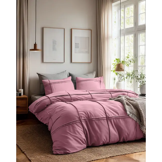Microvezel dekbedovertrek Washed Tufted - oud roze