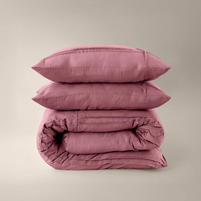 Microvezel dekbedovertrek Washed Tufted - oud roze