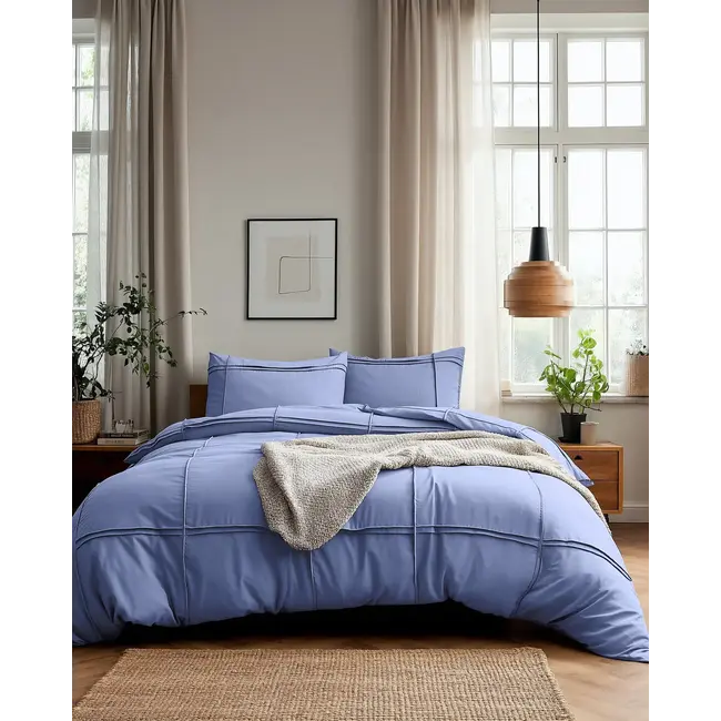 Microvezel dekbedovertrek Washed Tufted - blauw