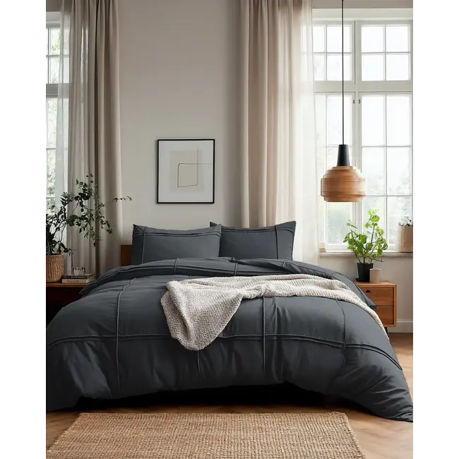 Microvezel dekbedovertrek Washed Tufted - antraciet