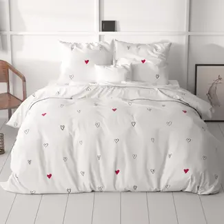 Sleeptime Microvezel dekbedovertrek Hearts Everywhere Wit - 1-persoons (140x220 + 60x70 cm)