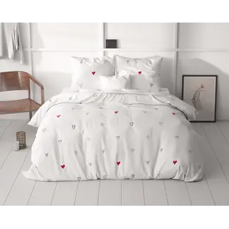 Sleeptime Microvezel dekbedovertrek Hearts Everywhere Wit - 1-persoons (140x220 + 60x70 cm)