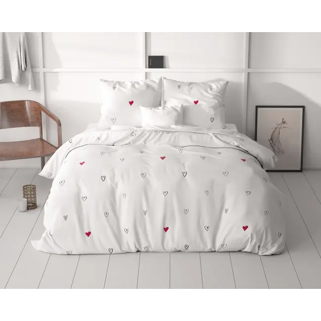 Dekbedovertrek Hearts Everywhere Wit – microvezel - 1-persoons (140x220 + 60x70 cm)