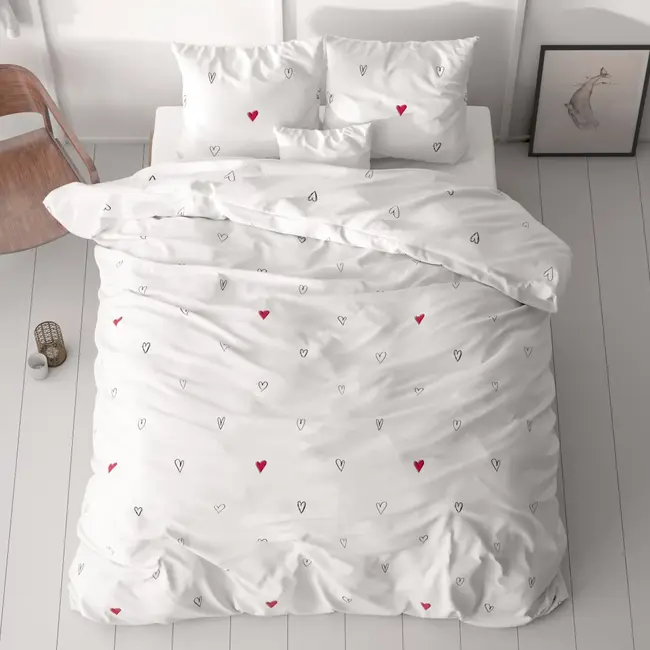 Microvezel dekbedovertrek Hearts Everywhere Wit - 1-persoons (140x220 + 60x70 cm)
