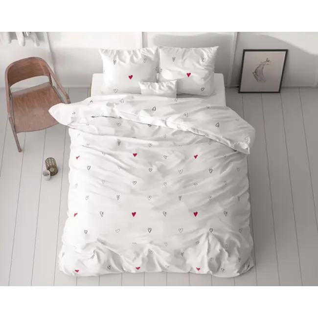 Dekbedovertrek Hearts Everywhere Wit – microvezel - 1-persoons (140x220 + 60x70 cm)