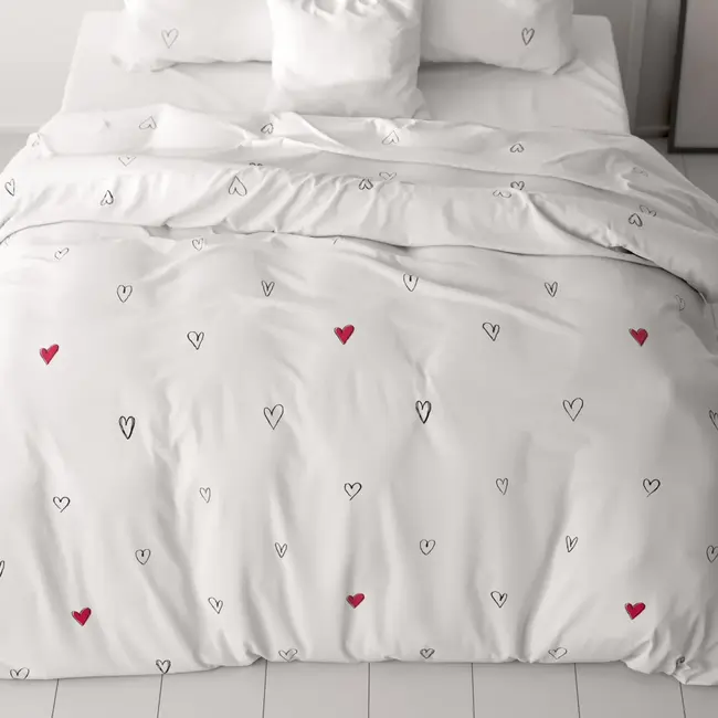 Microvezel dekbedovertrek Hearts Everywhere Wit - 1-persoons (140x220 + 60x70 cm)