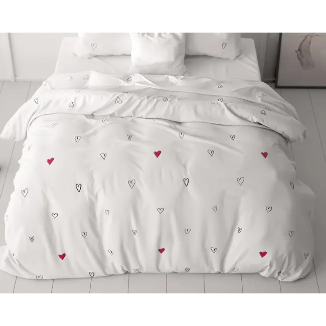 Microvezel dekbedovertrek Hearts Everywhere Wit - 1-persoons (140x220 + 60x70 cm)