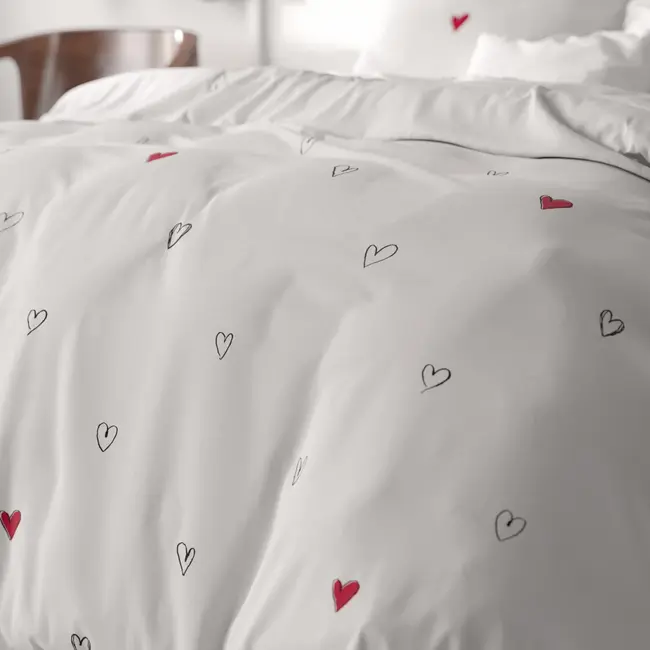 Microvezel dekbedovertrek Hearts Everywhere Wit - 1-persoons (140x220 + 60x70 cm)