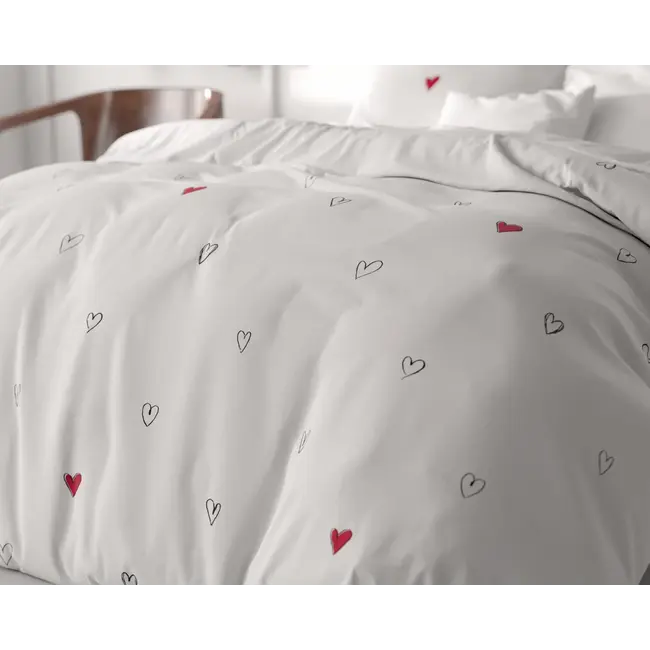 Microvezel dekbedovertrek Hearts Everywhere Wit - 1-persoons (140x220 + 60x70 cm)