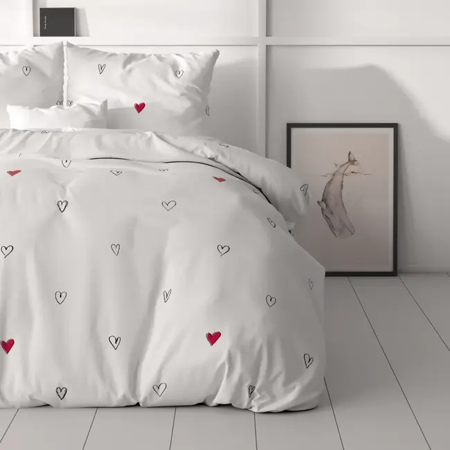 Microvezel dekbedovertrek Hearts Everywhere Wit - 1-persoons (140x220 + 60x70 cm)