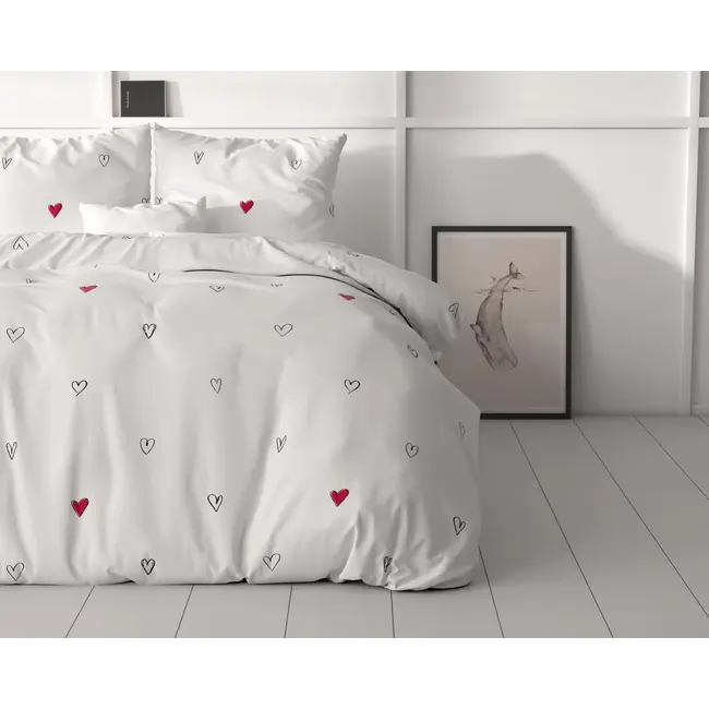 Microvezel dekbedovertrek Hearts Everywhere Wit - 1-persoons (140x220 + 60x70 cm)
