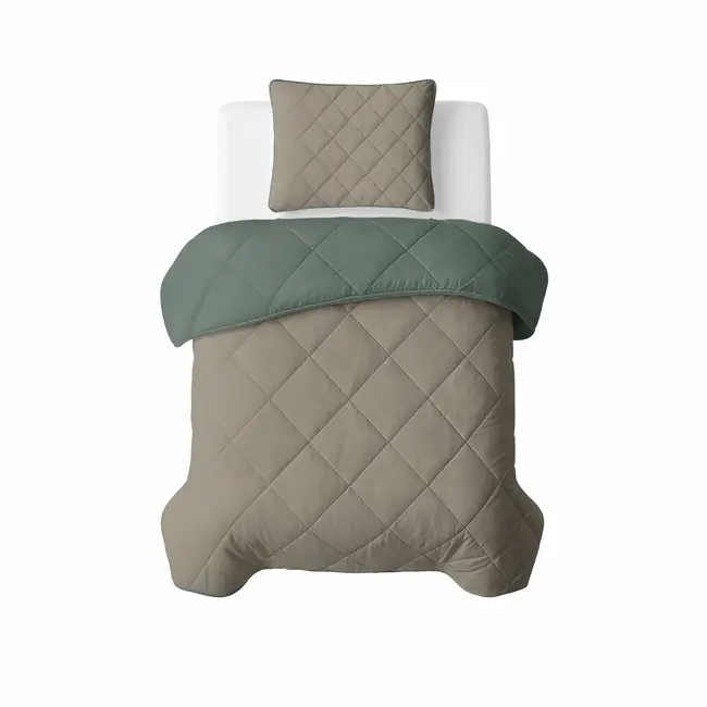 Lazy dekbed zonder overtrek inclusief kussensloop - Groen/Taupe