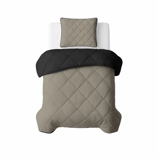 Lazy dekbed zonder overtrek inclusief kussensloop - Zwart/Taupe
