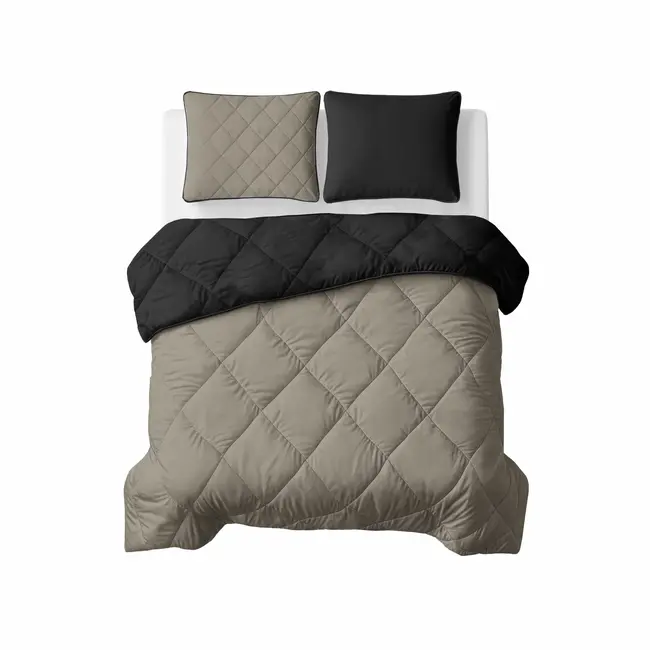 Lazy dekbed zonder overtrek inclusief kussensloop - Zwart/Taupe