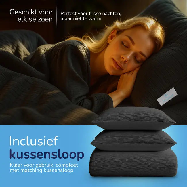 Easy dekbed zonder overtrek inclusief kussensloop - Mousseline - Antraciet