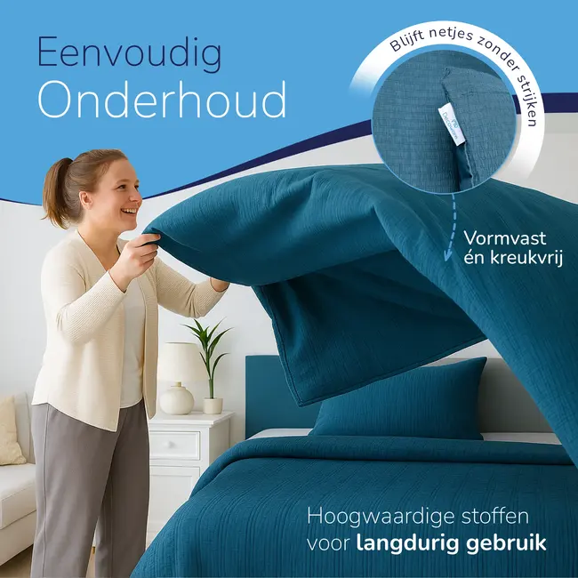 Easy dekbed zonder overtrek inclusief kussensloop - Mousseline - Petrol