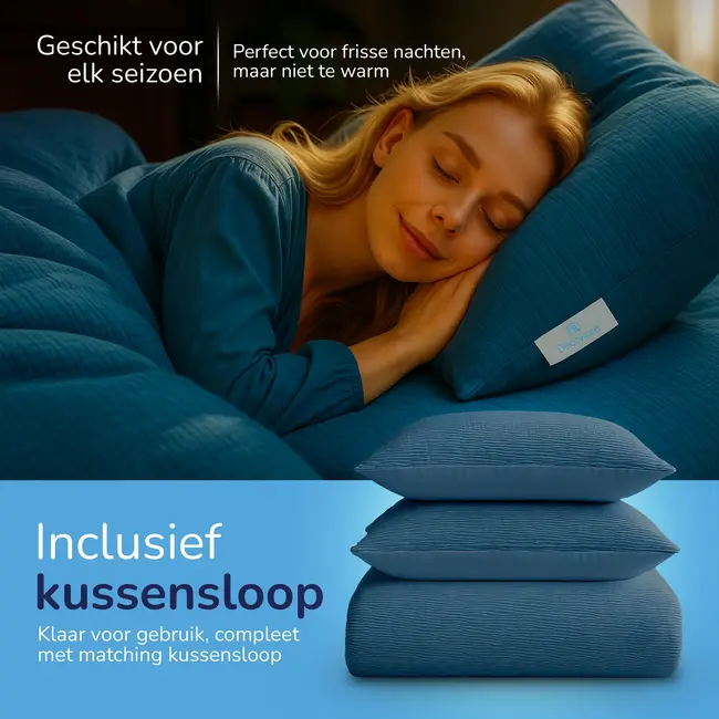 Easy dekbed zonder overtrek inclusief kussensloop - Mousseline - Petrol