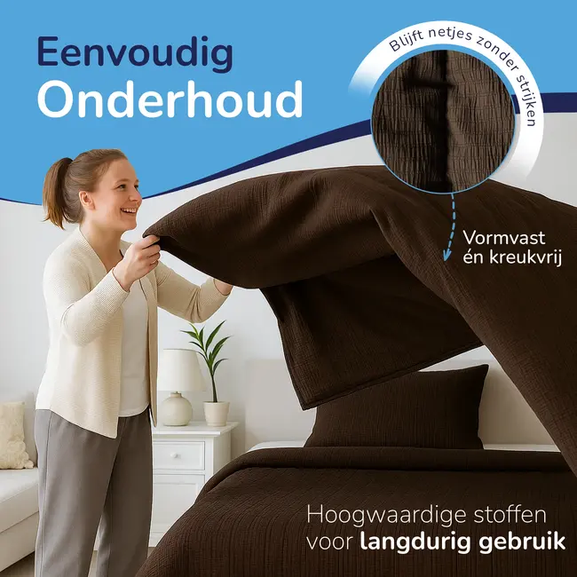 Easy dekbed zonder overtrek inclusief kussensloop - Mousseline - Chocolade bruin